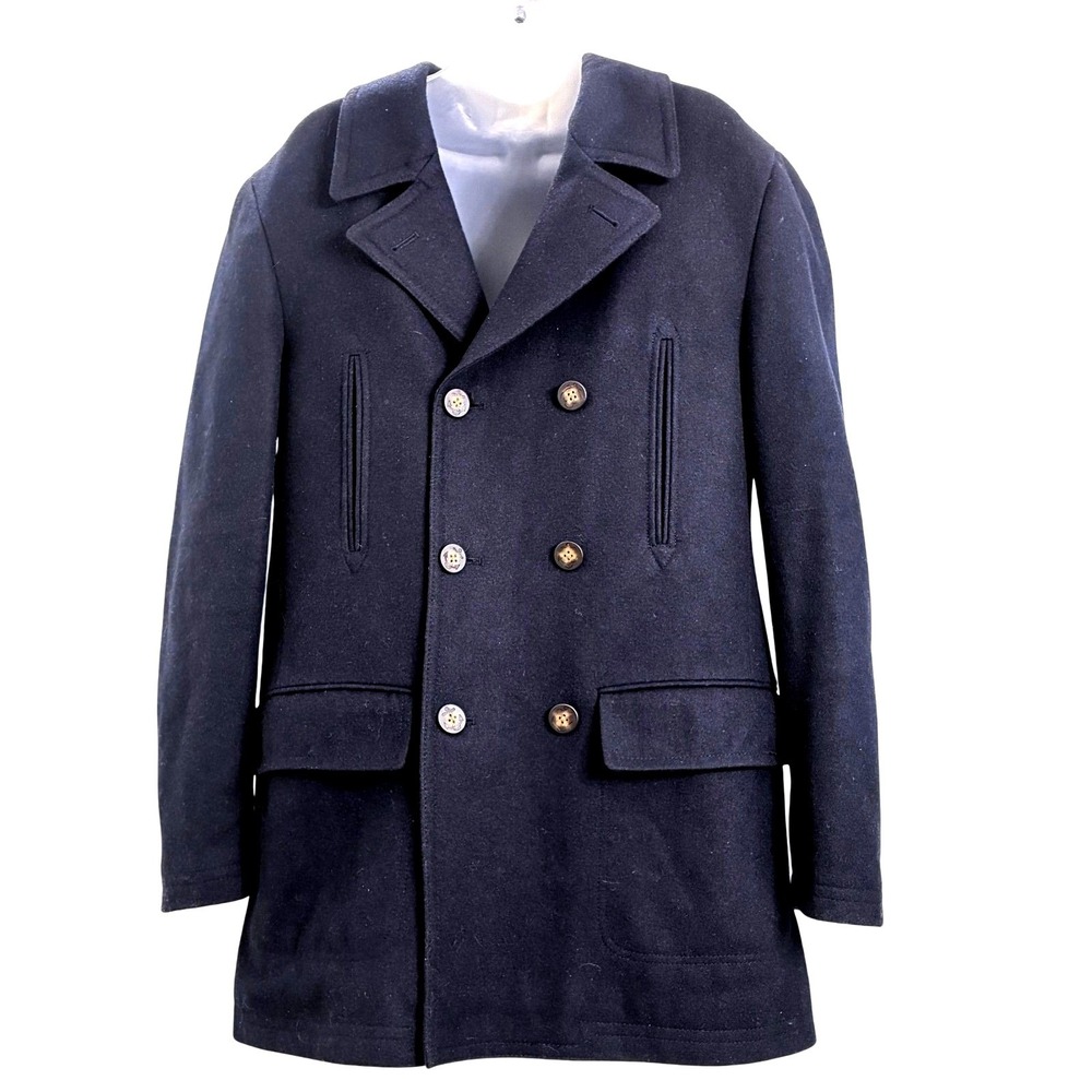 Lauren Ralph Lauren Pea Coat 40L Navy Blue Wool Blend Double Breasted